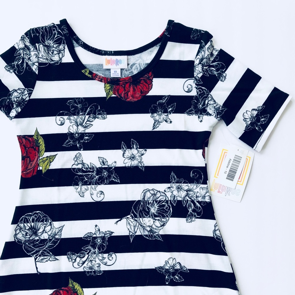 LULAROE ADELINE FLORAL ROSE STRIPE